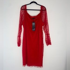 REBDOLLS “Soft Spot” Polka Dot Sheer Sleeve Mini Dress - Red 2x